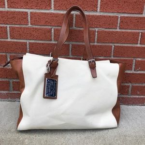 Ralph Lauren Spacious leather and canvas handbag